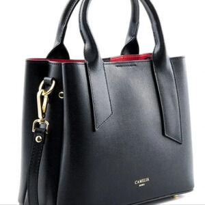 🥳HOST PICK🥳 Camelia Roma Saffiano  Leather Black Red Satchel Bag Top
